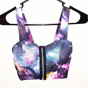 galaxy space padded bralette with faux zipper